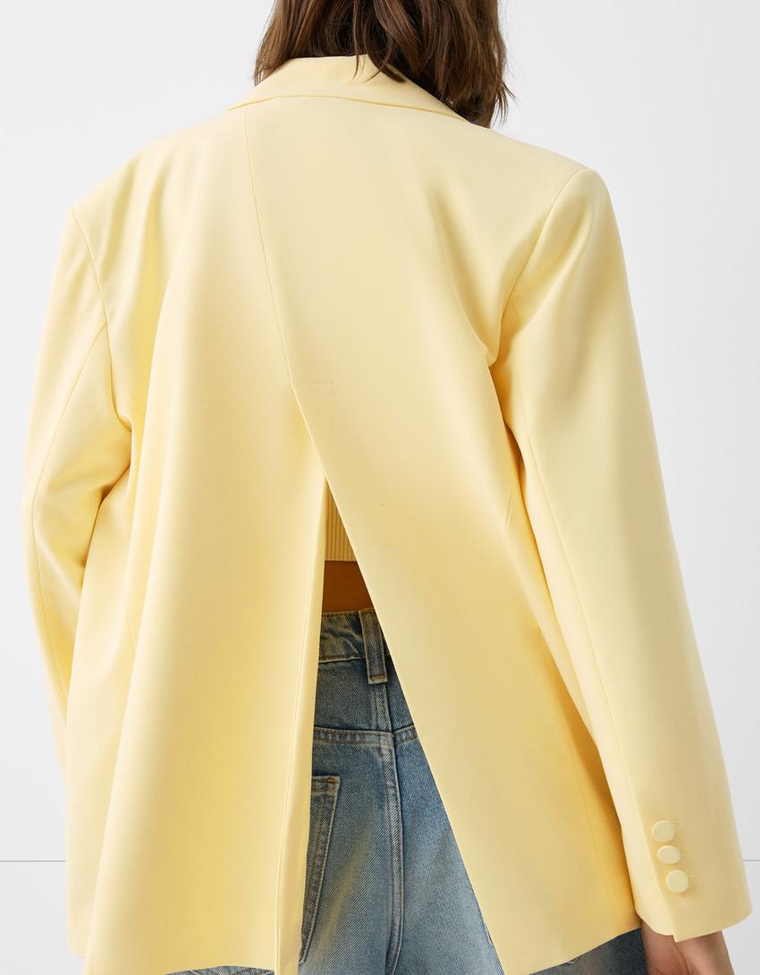 بليزر فضفاض بصف أزرار مزدوج وأزرار مبطنة-أصفر-2