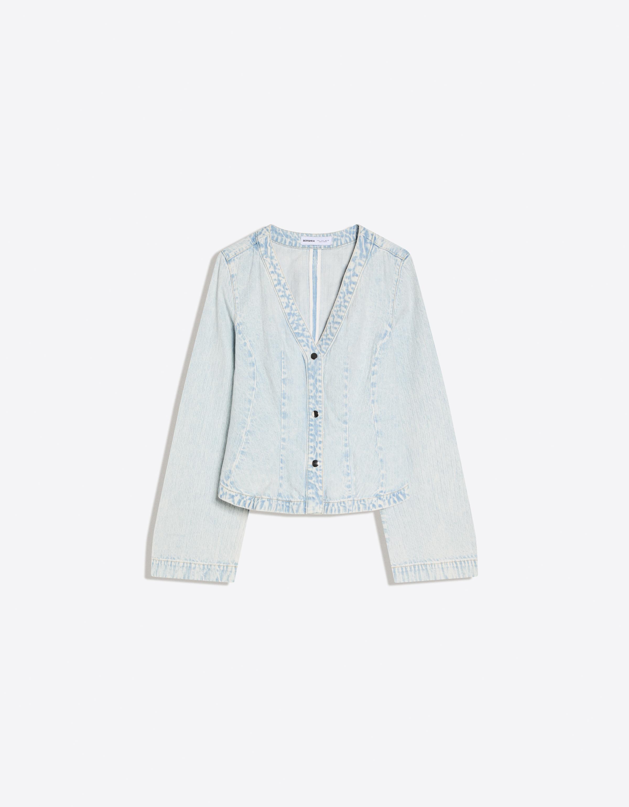 Striped peplum denim jacket