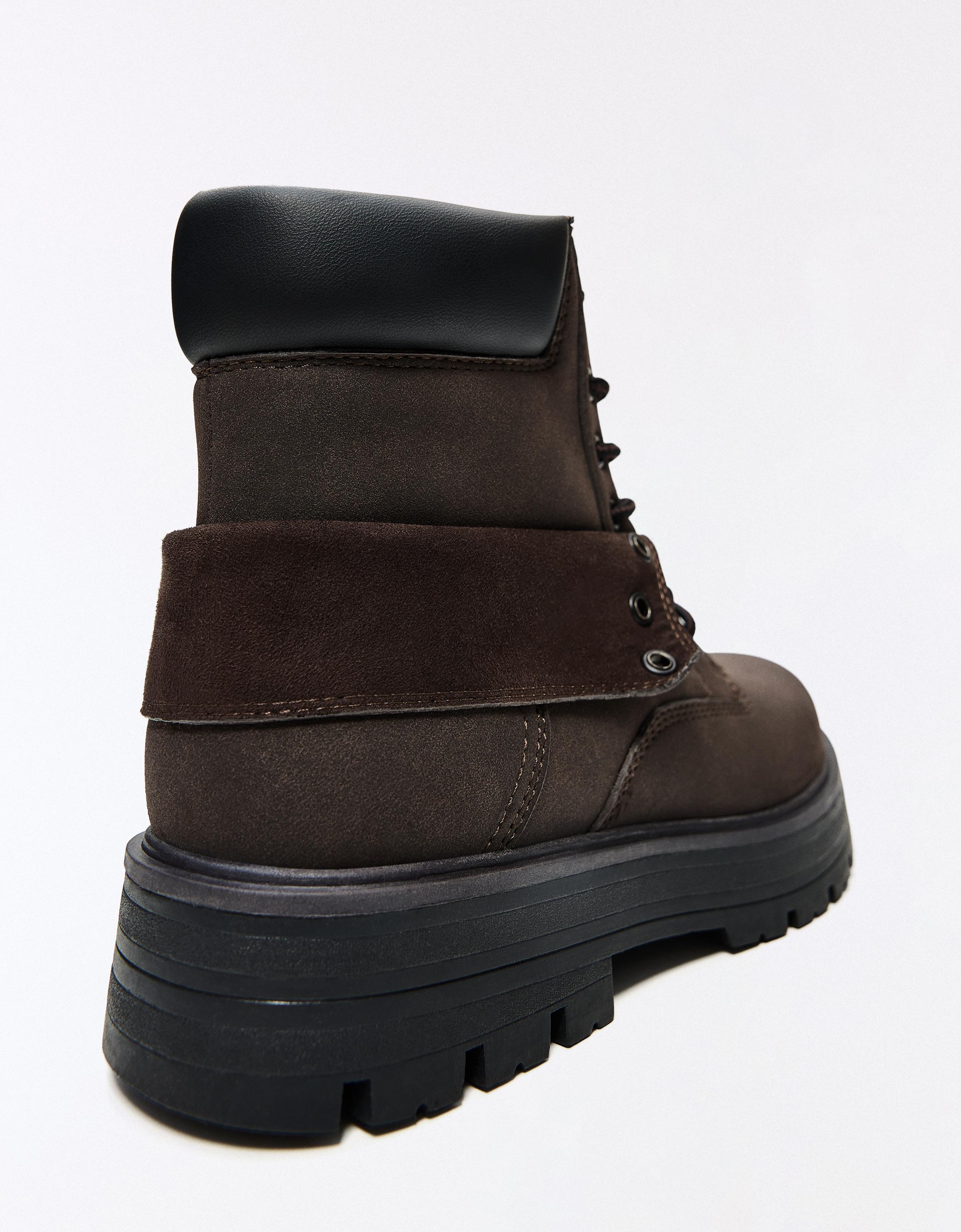 LACE-UP WORKER ANKLE BOOTS — Brown