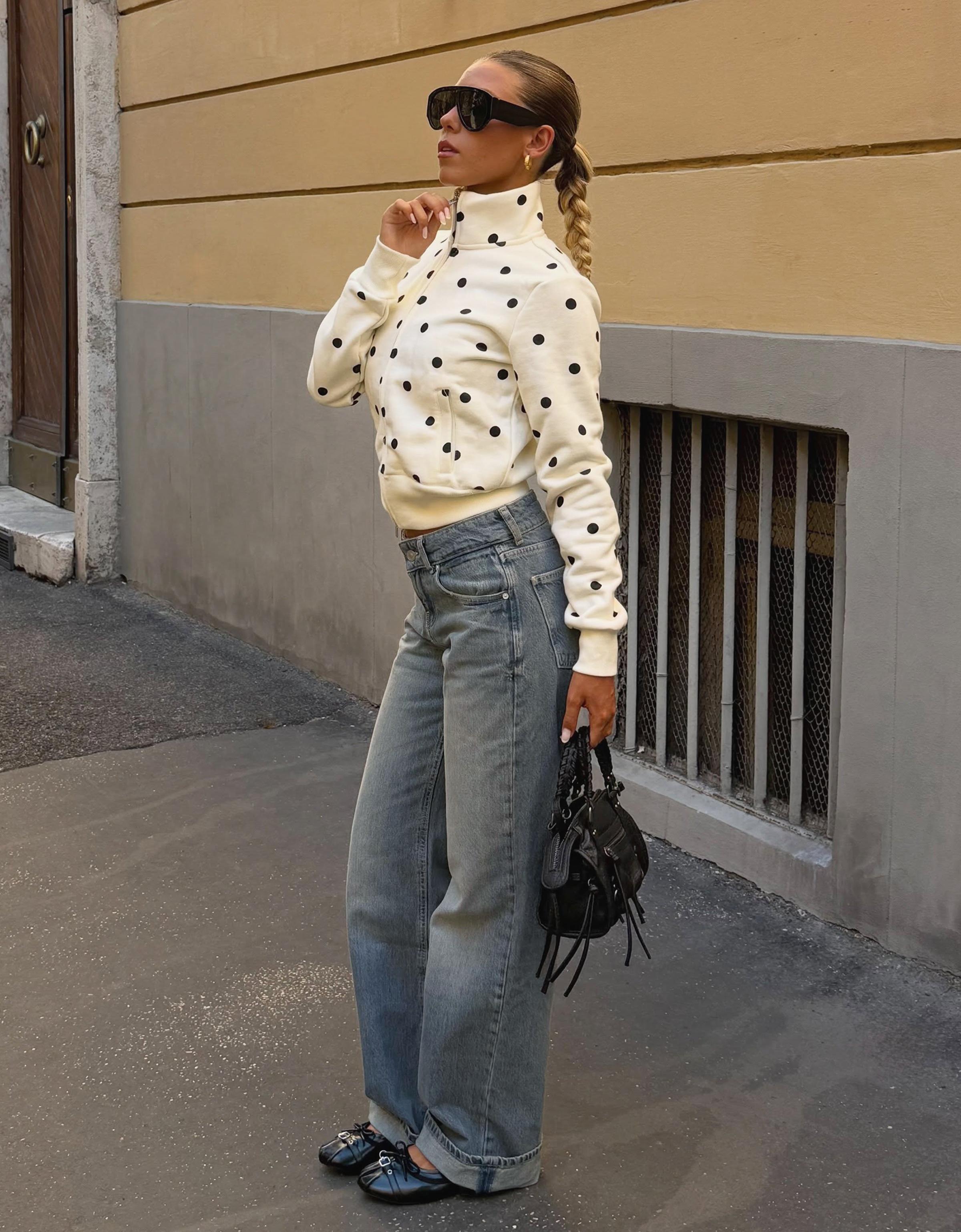 Bershka Puantiyeli fermuarlı sweatshirt görsel 4