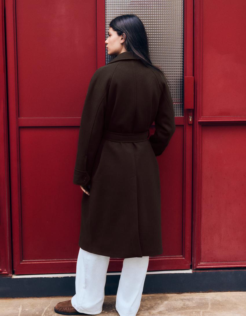 Soft touch long belted coat-Brown