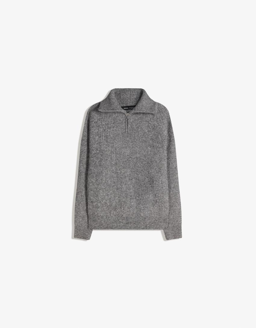 Jersey cuello cremallera-Gris