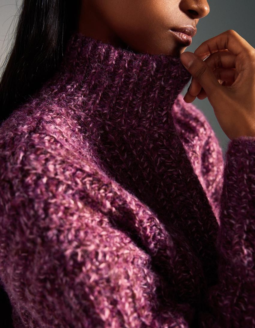 Twisted yarn high neck jumper-Fuchsia