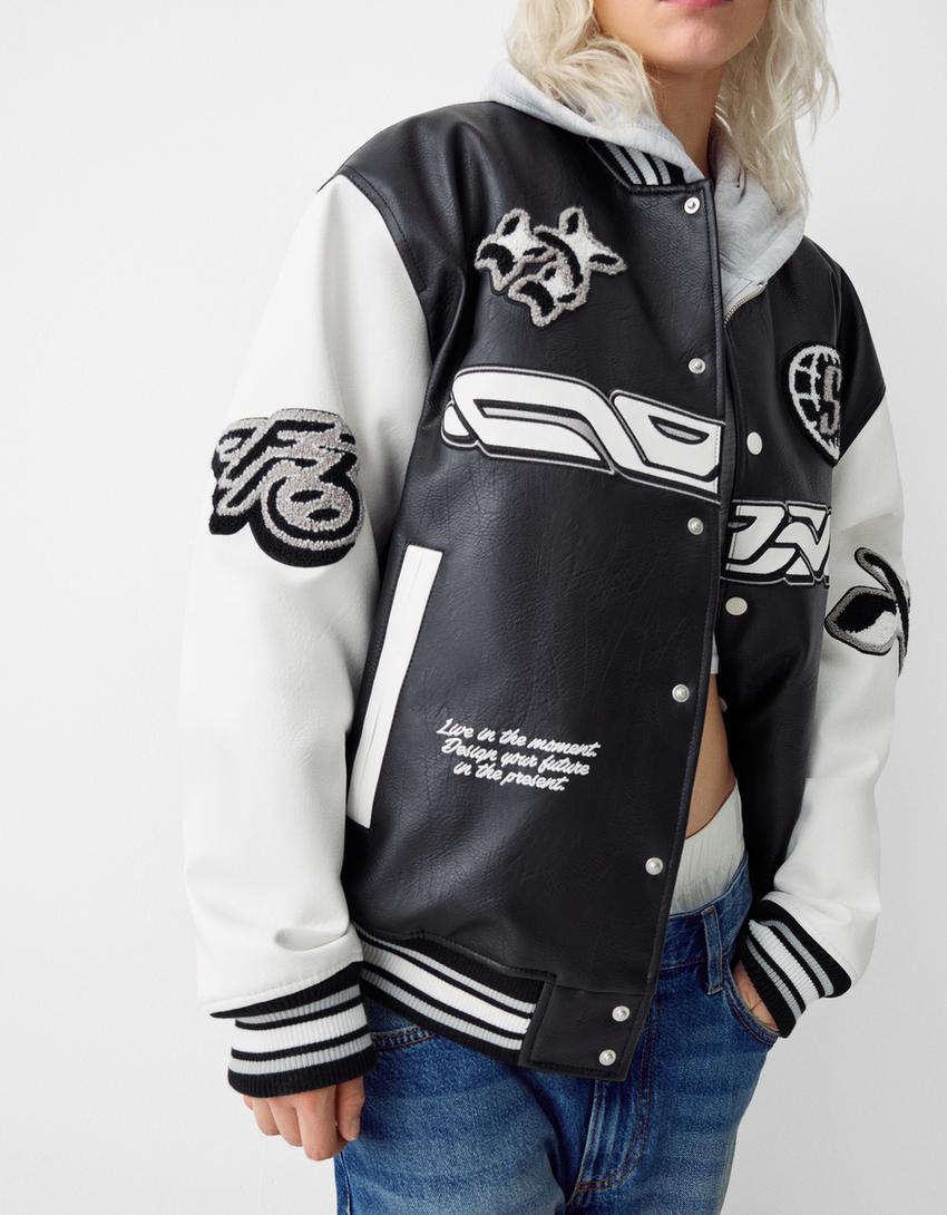 Casaco bomber polipele varsity-Preto-2