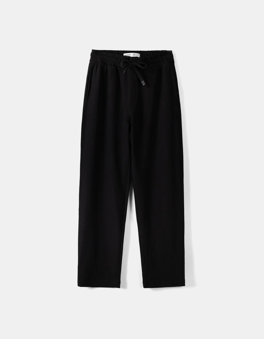 Textured wide-leg trousers-Black-4