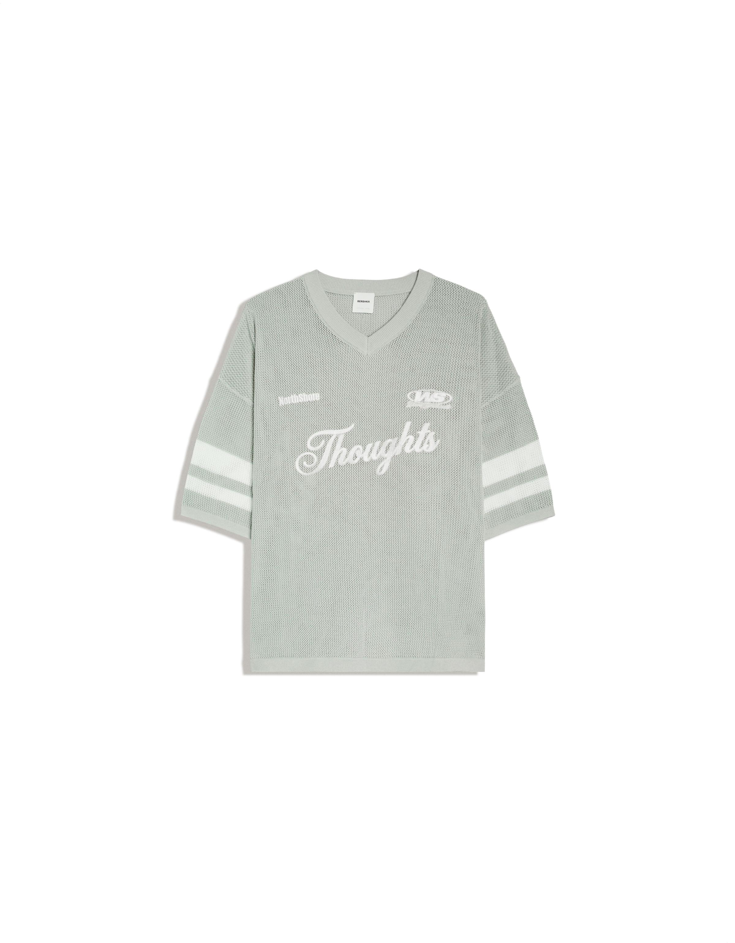Embroidered mesh V-neck T-shirt — Green