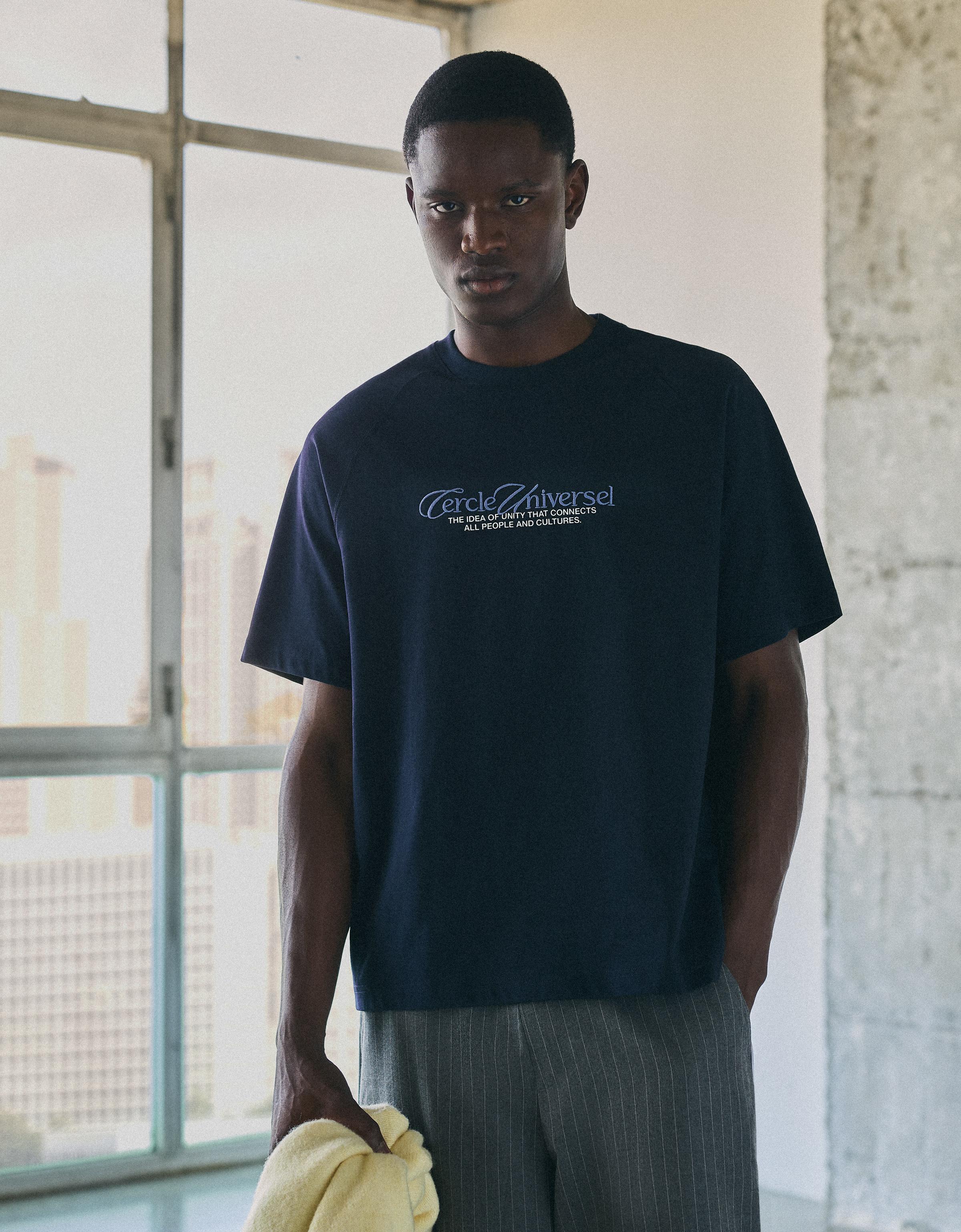 Short sleeve raglan print T-shirt — Navy