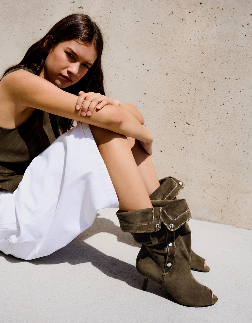 Open-front heeled boots-TAUPE