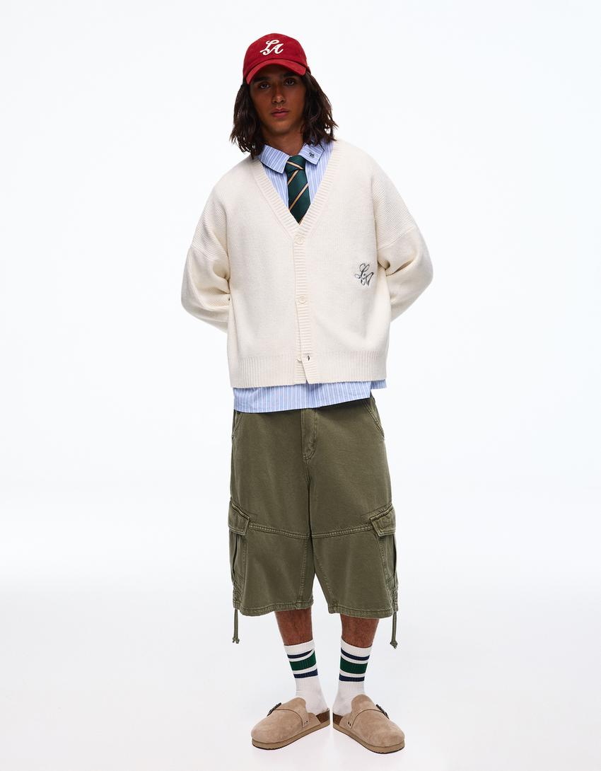 Boxy button-up print jacket-Off white