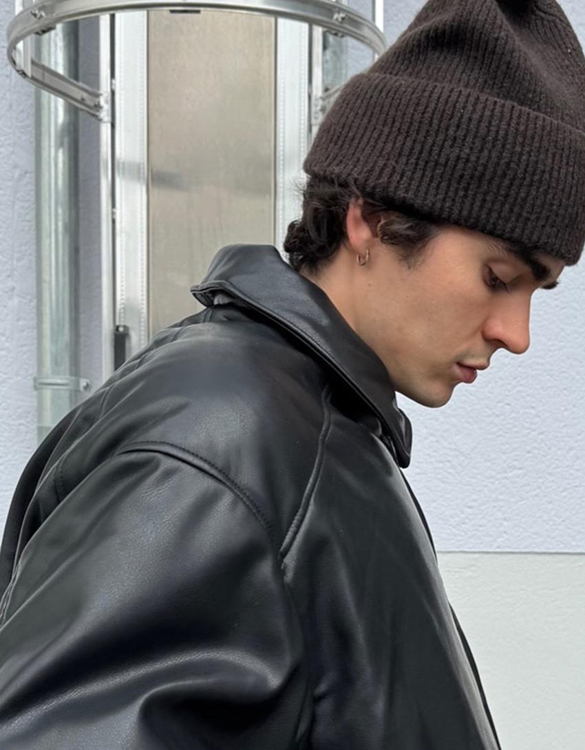 Leather effect puffer jacket-Black