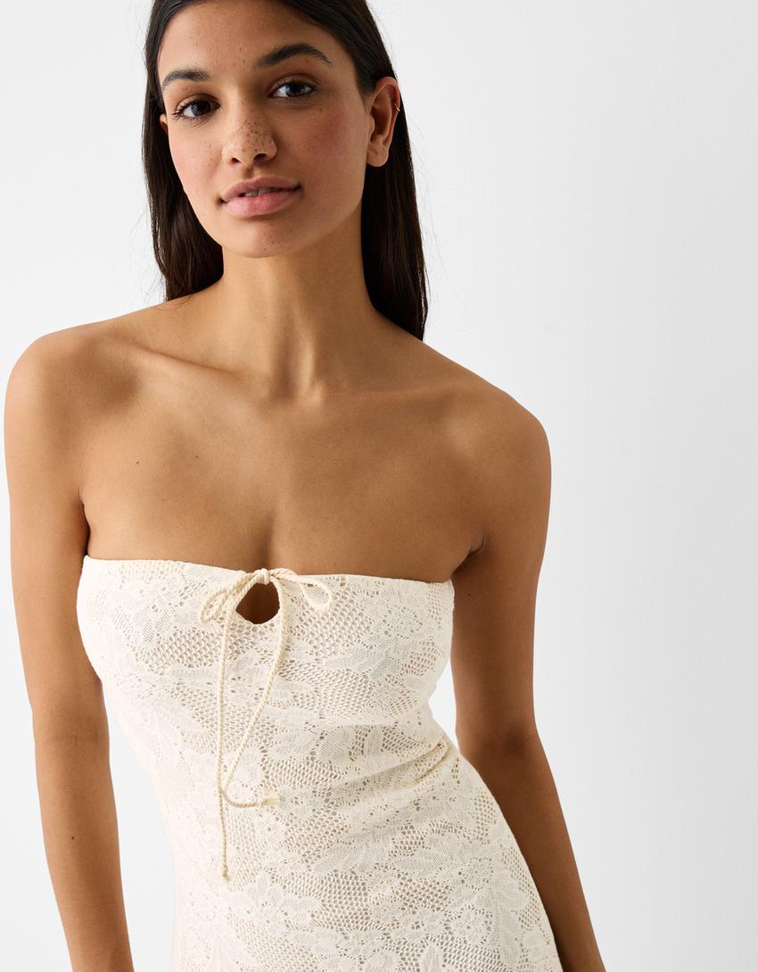 Rustic bandeau midi dress-Cream-3