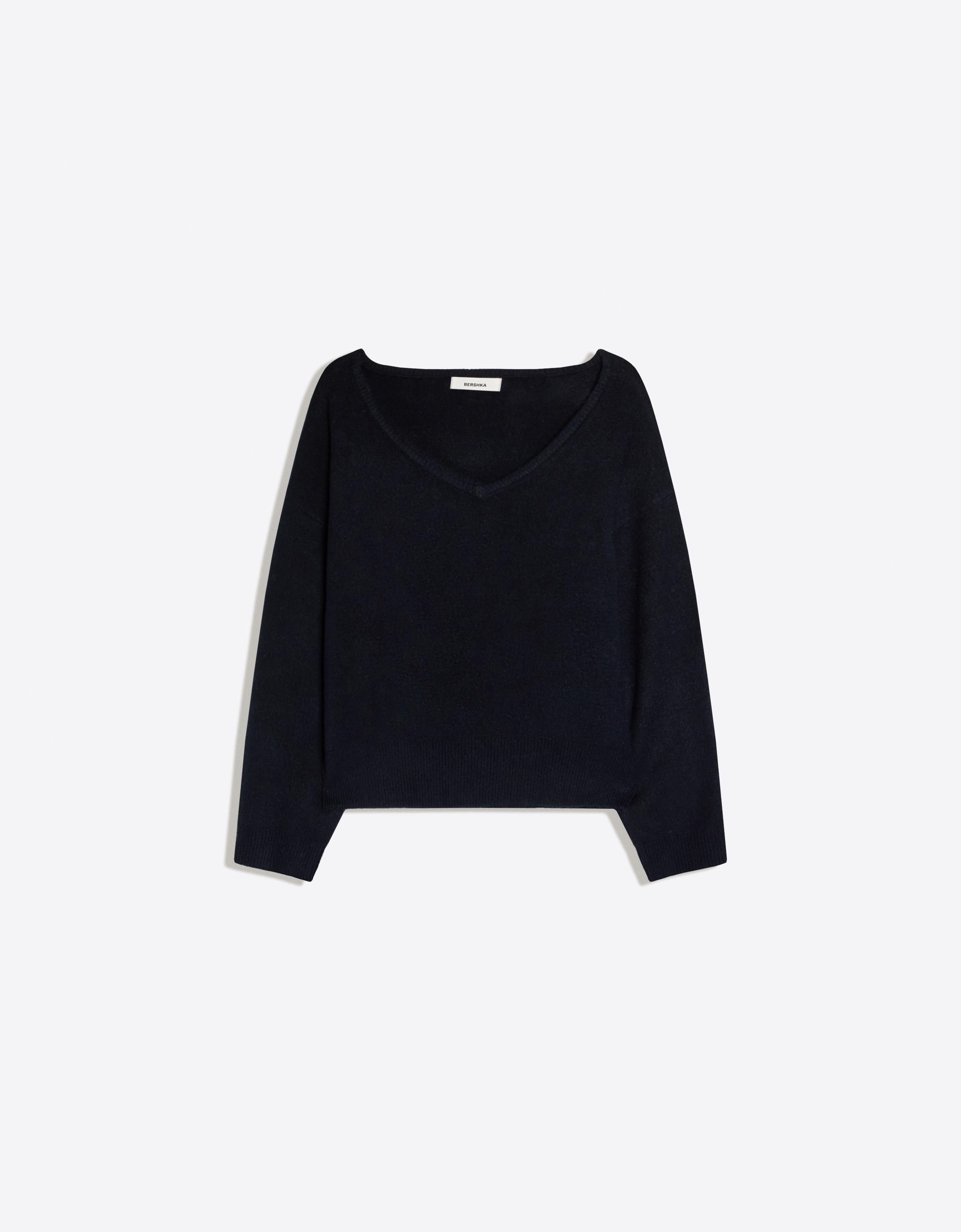 Bershka Jersey Cuello Pico Oversize Mujer Azul