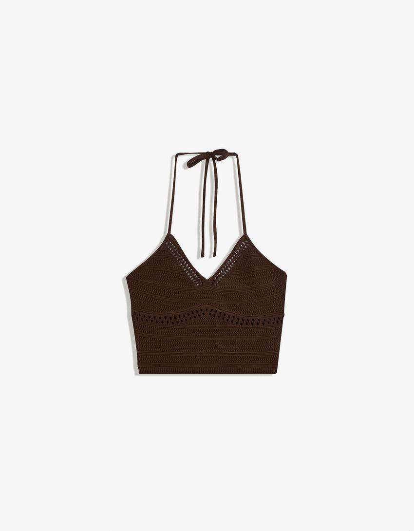 Open knit top and pants set-Open knit top and pants set-4