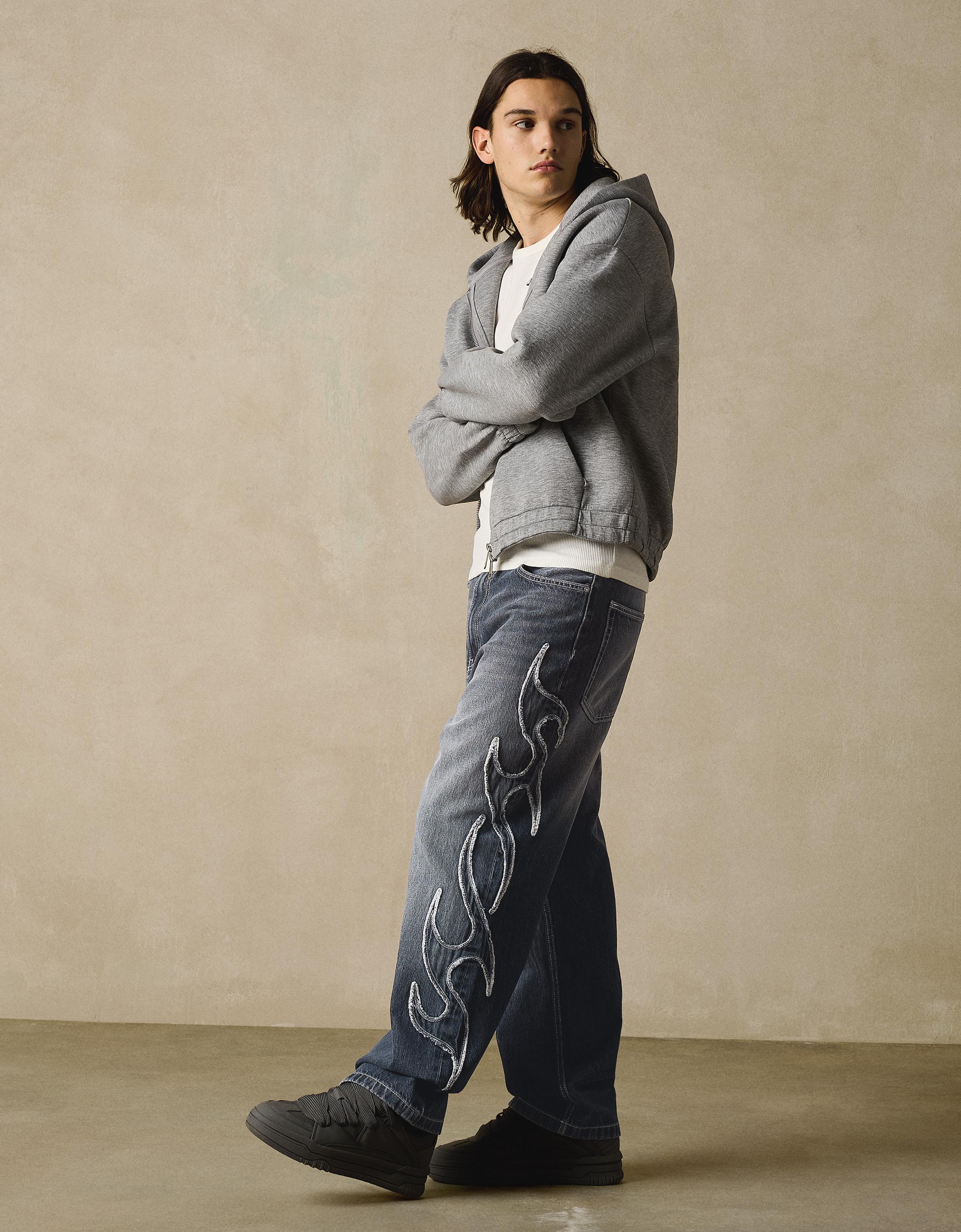 Jeans Baggy Parche Hombre 38 Azul Oscuro