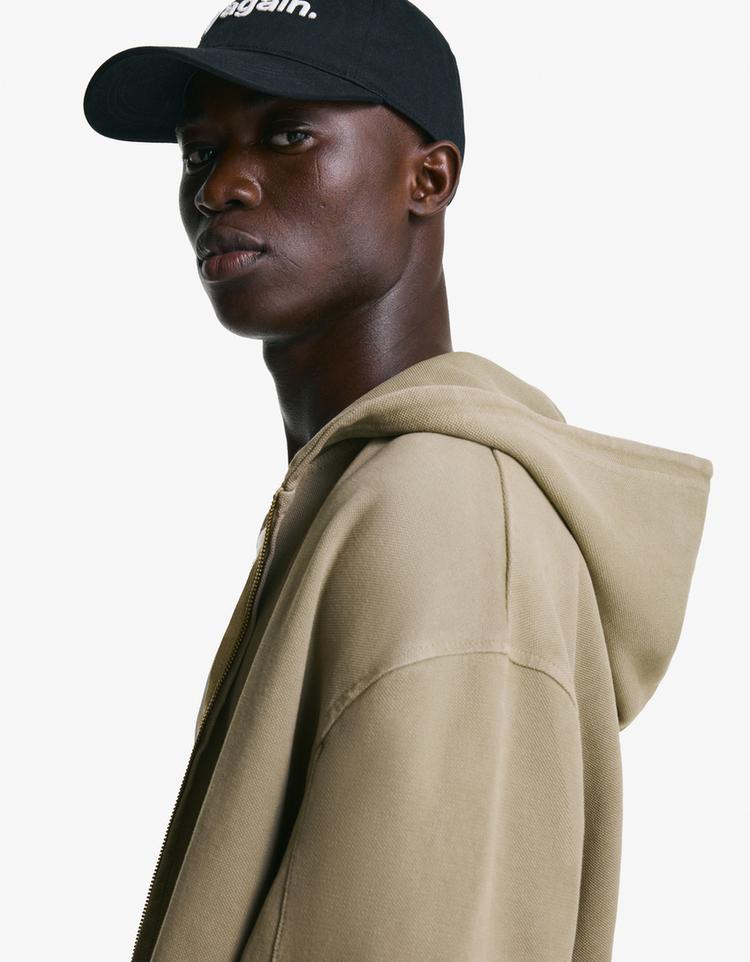 Sweatshirt com fecho de correr piqué efeito lavado