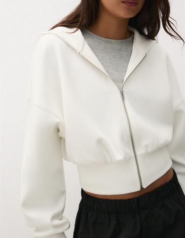 Zip-up hooded sweatshirt with sash — Cream 4