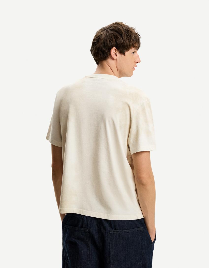 Faded ripped short sleeve T-shirt-Beige-1