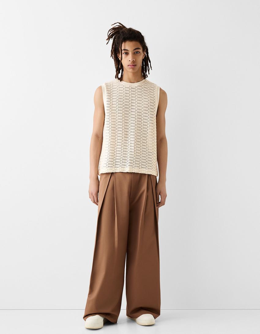 Débardeur ajouré bretelles-Blanc cassé-3