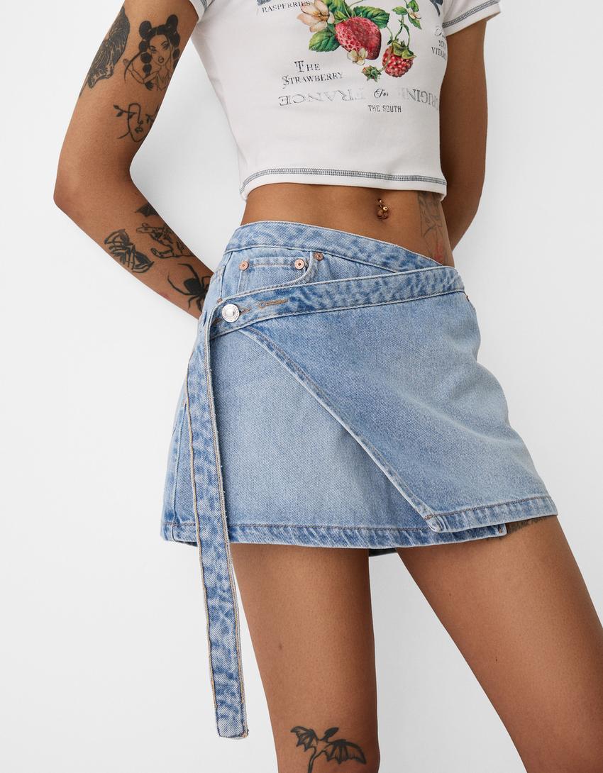 تنورة دنيم-أزرق مغسول من الخارج-2