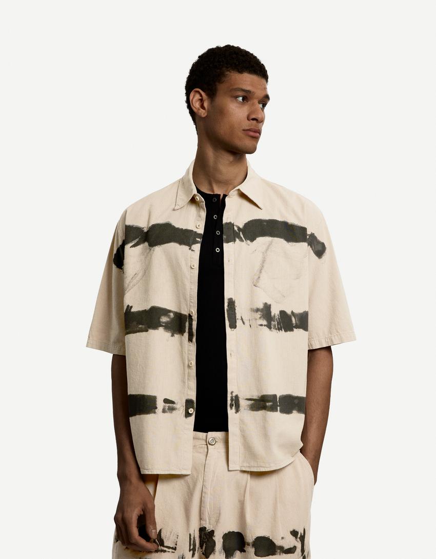 Camisa manga corta boxy tie dye-Beige-0