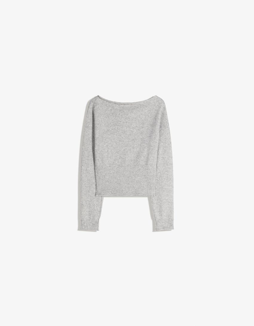 Πουλόβερ λαιμόκοψη χαμόγελο-Γκρι