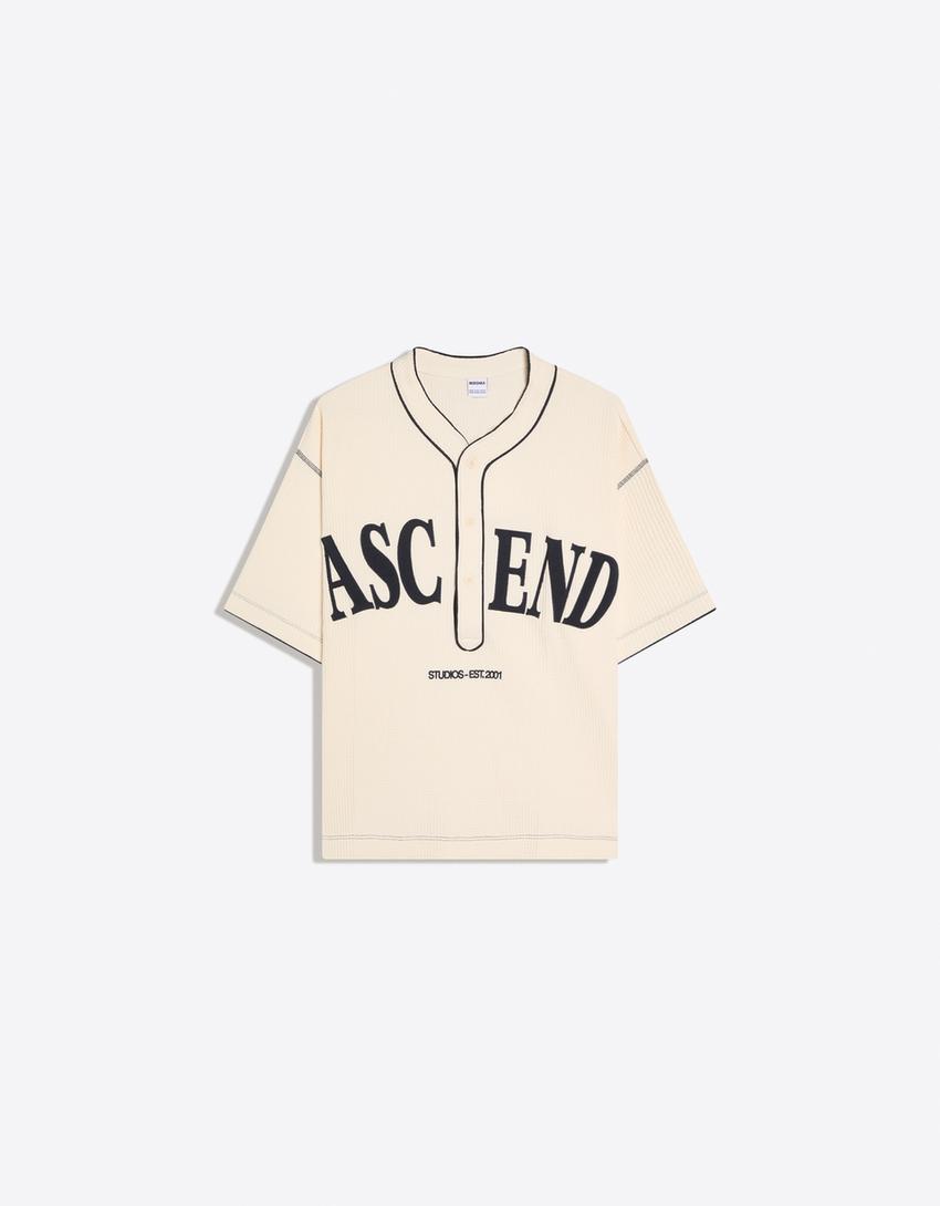 Printed baseball waffle-knit T-shirt-Off white