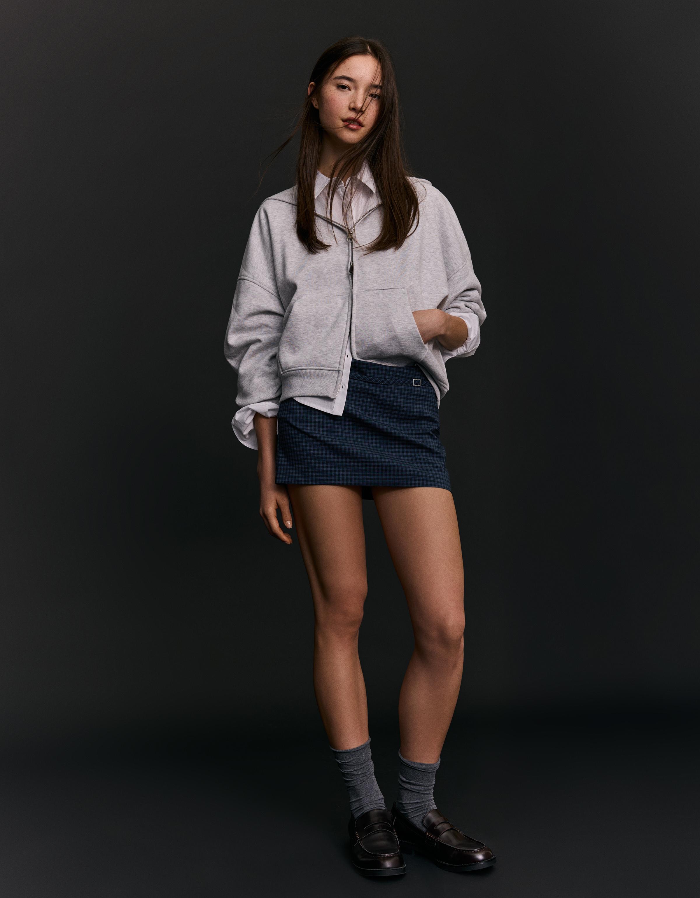 Bershka Mini-Hosenrock Mit Schnalle Damen Xxs Marinenblau