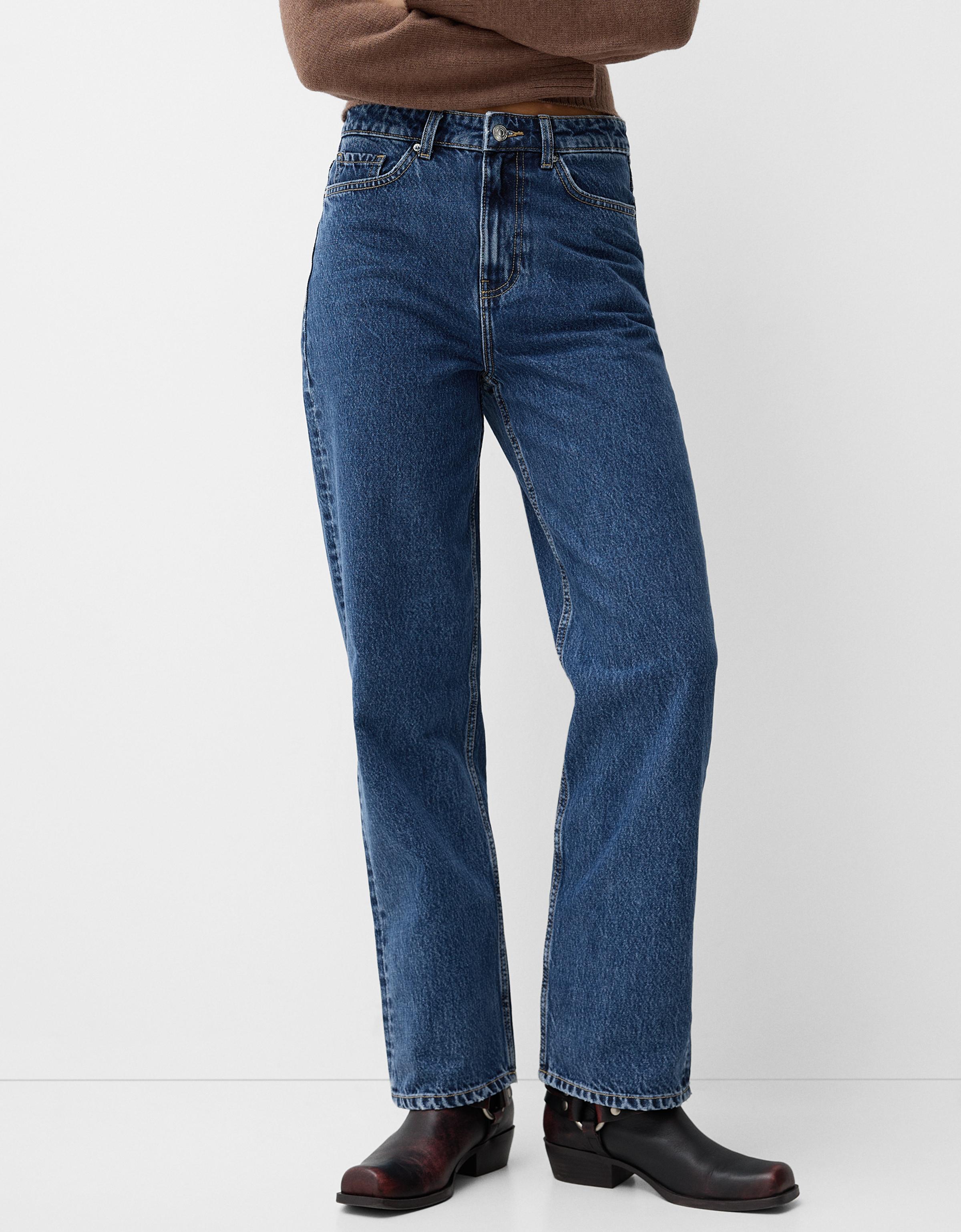 Bershka Straight-Jeans Mit Wide-Leg Damen 34 Blau