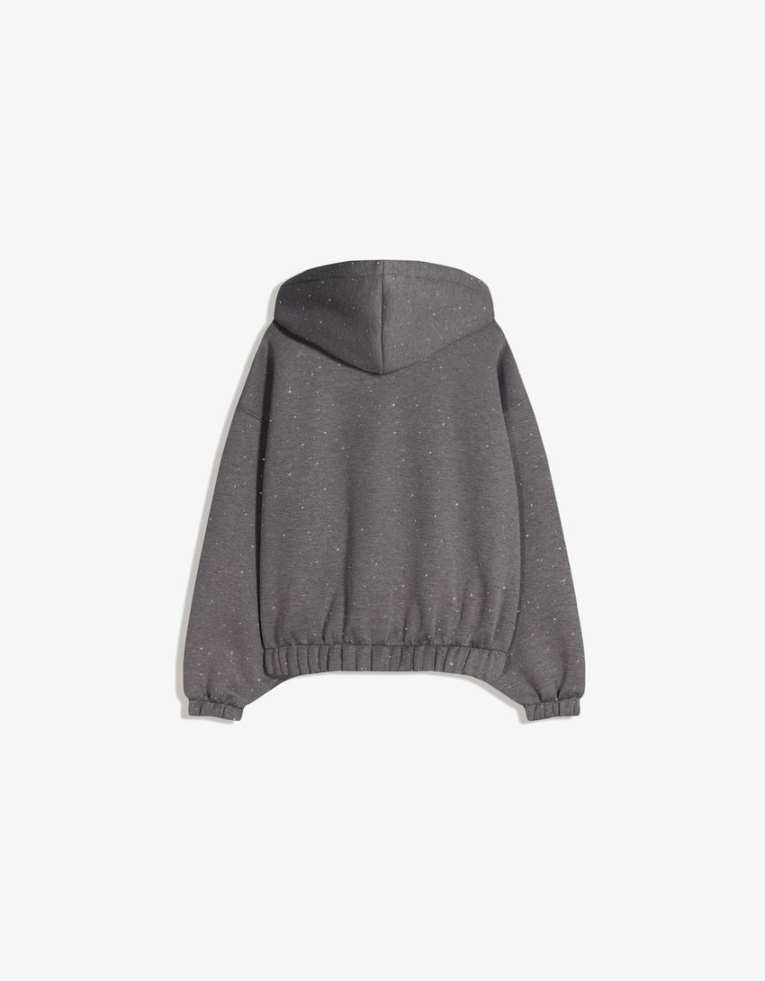 Shimmery neoprene-effect hoodie-Dark grey