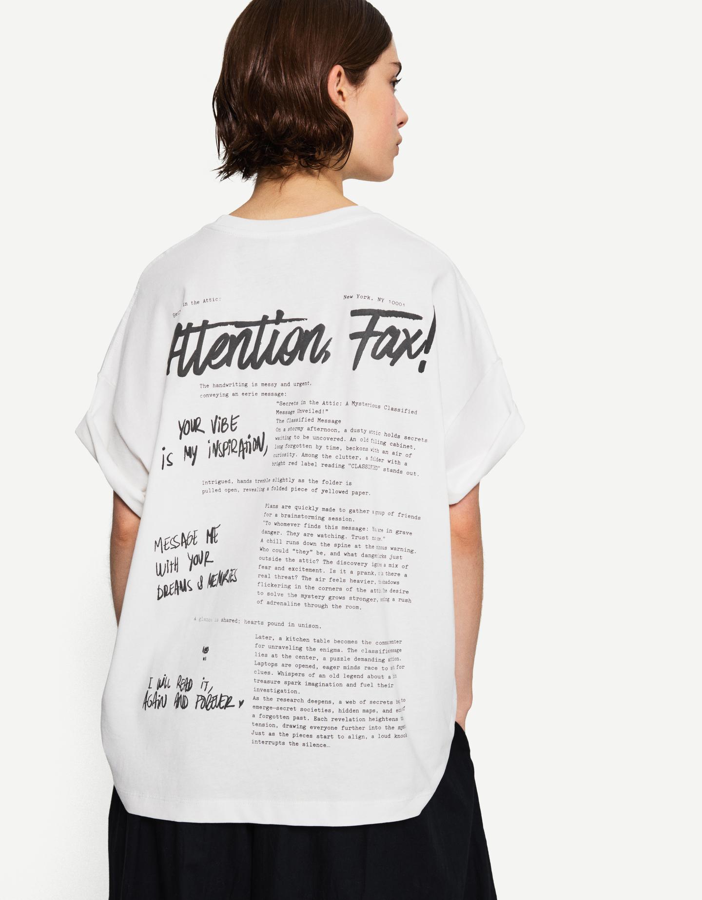 Bershka T-Shirt Manches Courtes Imprimé Femme Xs Blanc