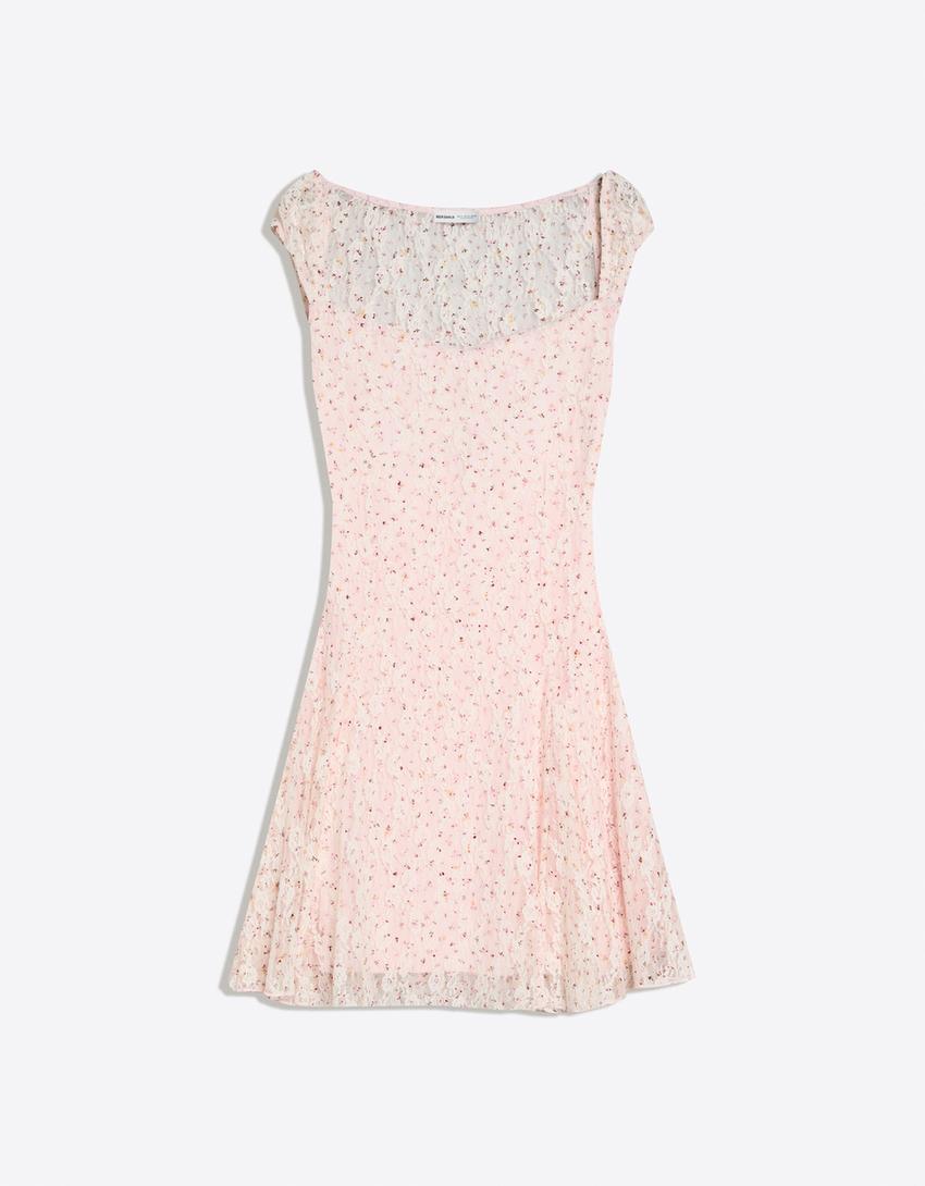 Vestido mini blonda print-Rosa