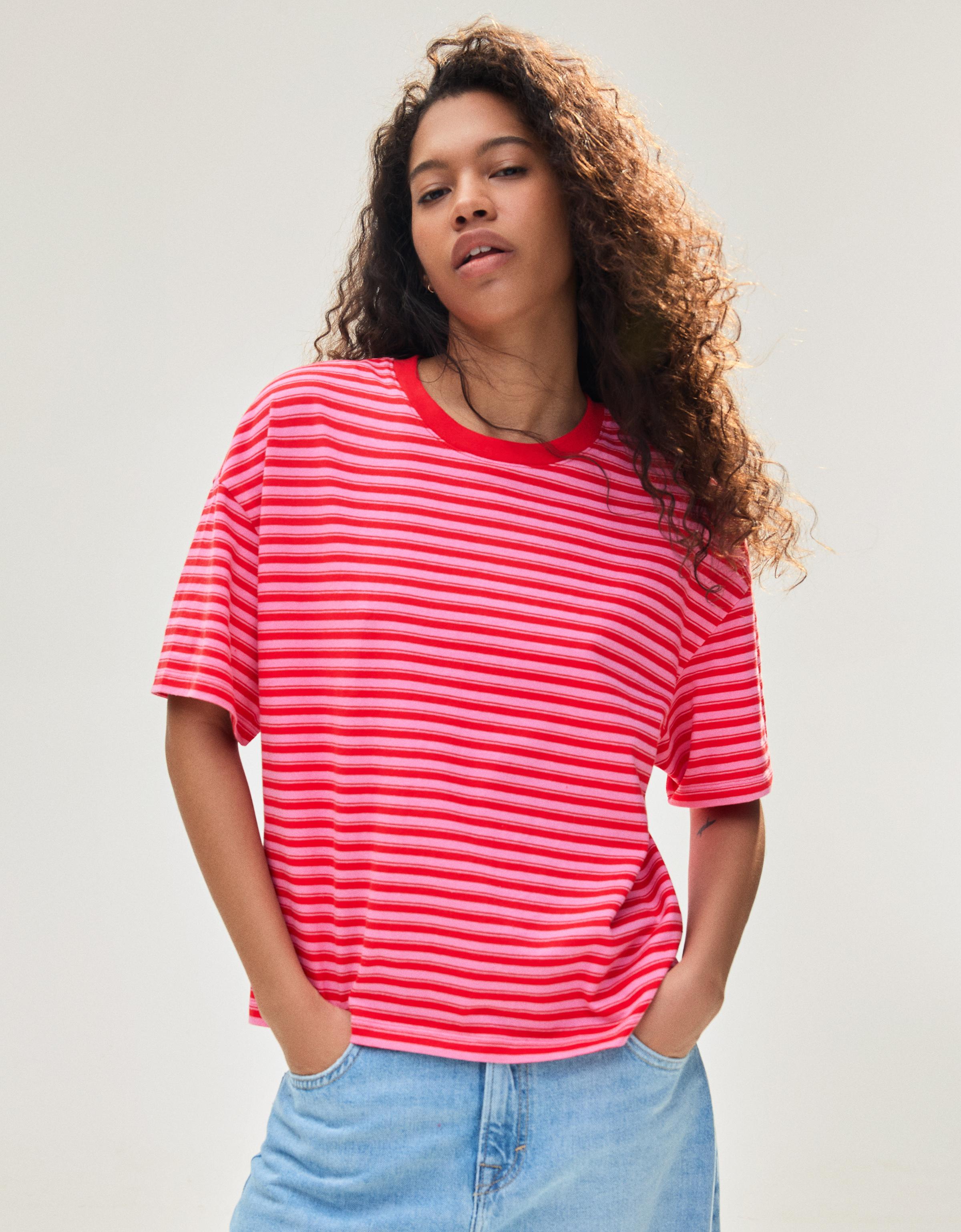 Boxy fit striped T-shirt — Pink