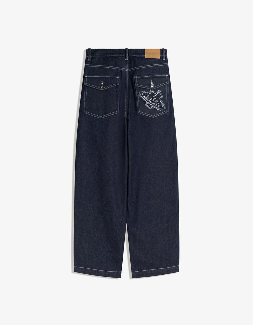 Jeans barrel fit-Marinho
