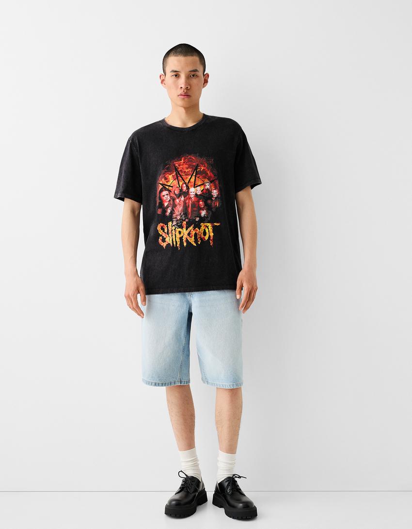 Фланелка с къс ръкав и щампа „Slipknot“-Черно-3