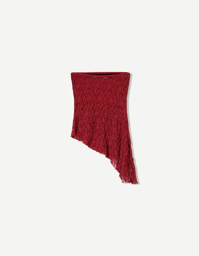 Top bandeau en dentelle-Bordeaux