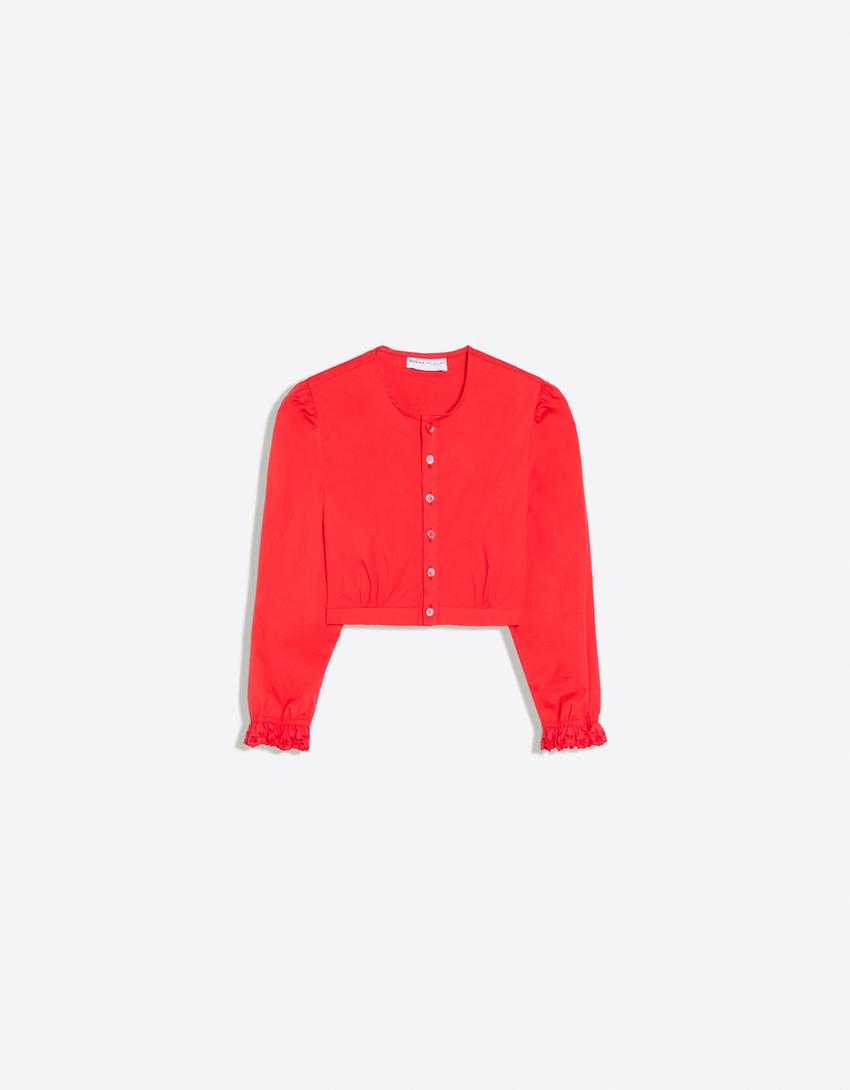 Camicia maniche lunghe cropped-Rosso
