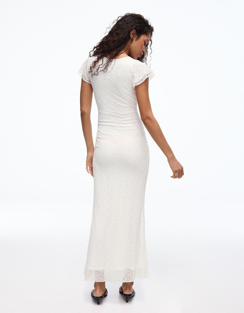 Robe midi en dentelle-Écru