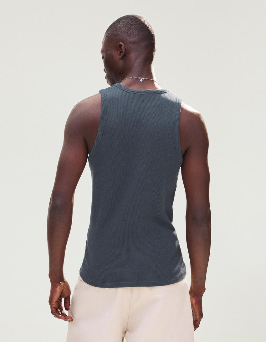 Waffle print vest top-Blue