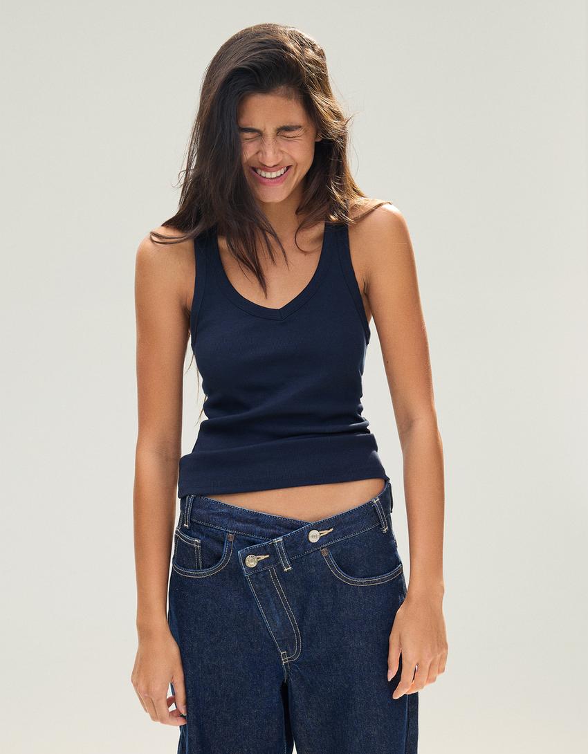 Basic Rib-Trägertop-Marinenblau