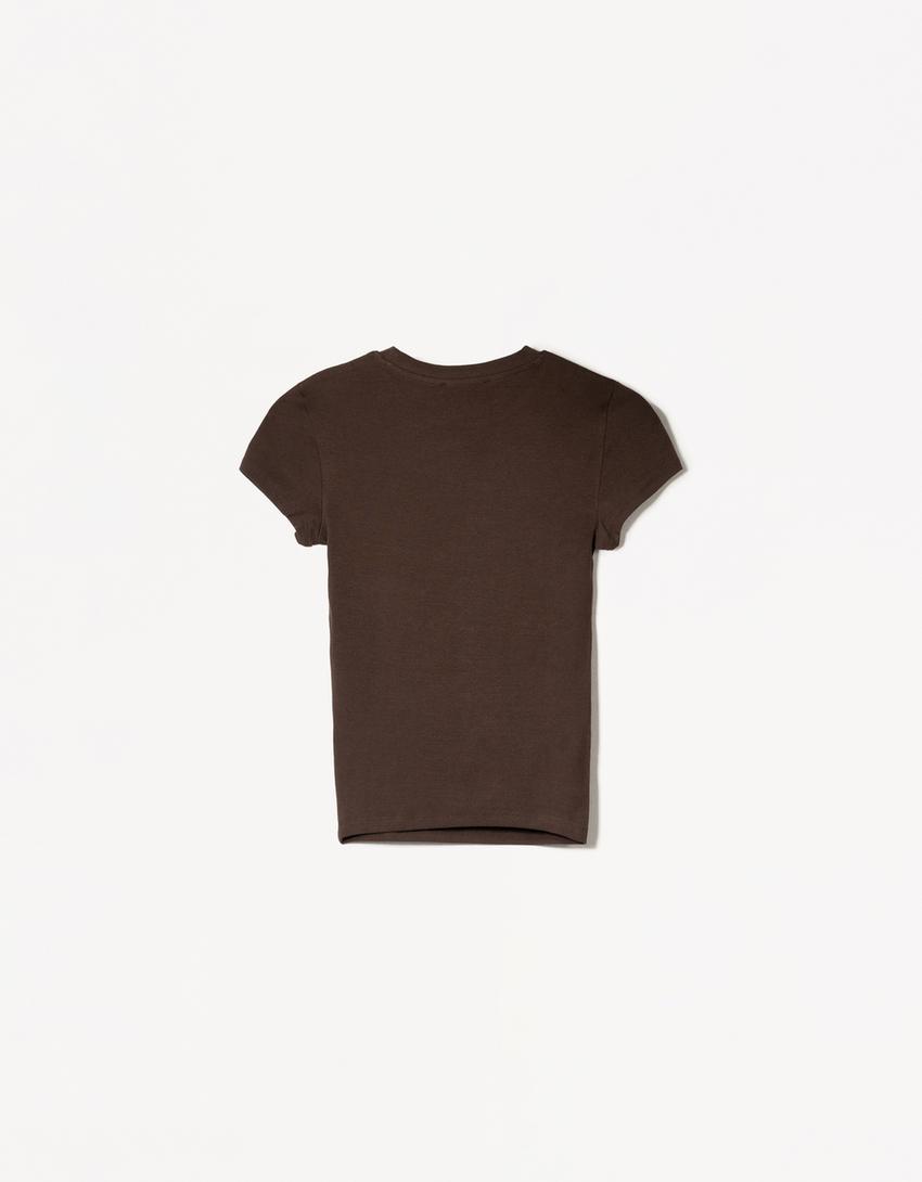 T-shirt à manches courtes et col rond-Marron