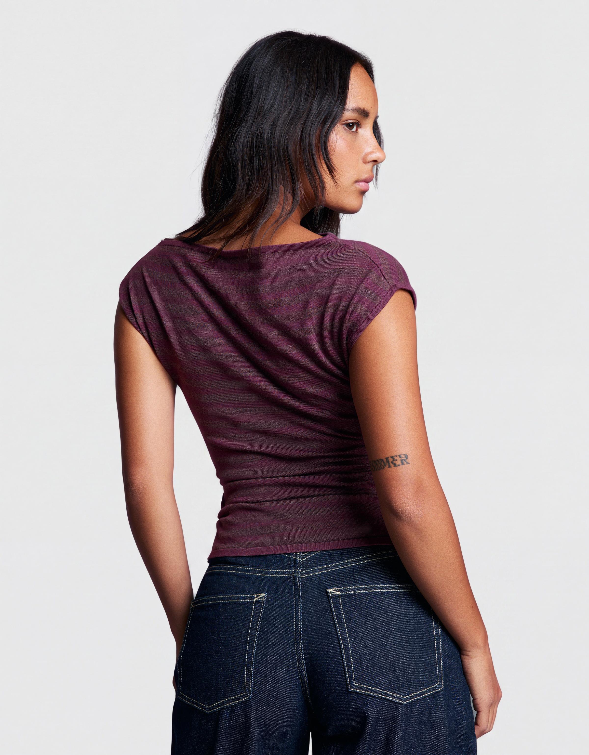 Short sleeve button-up sweater — Burgundy