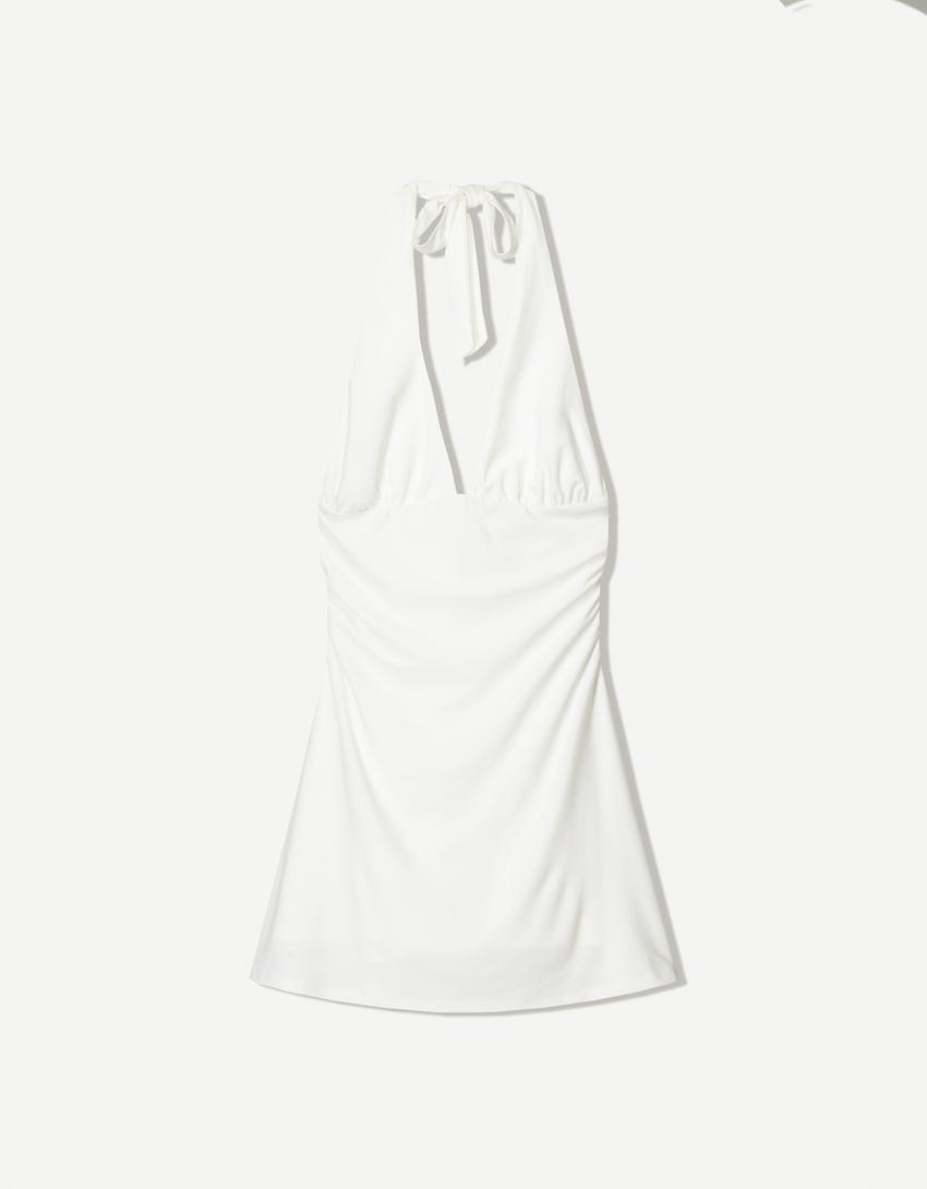 Vestido mini halter-Crudo