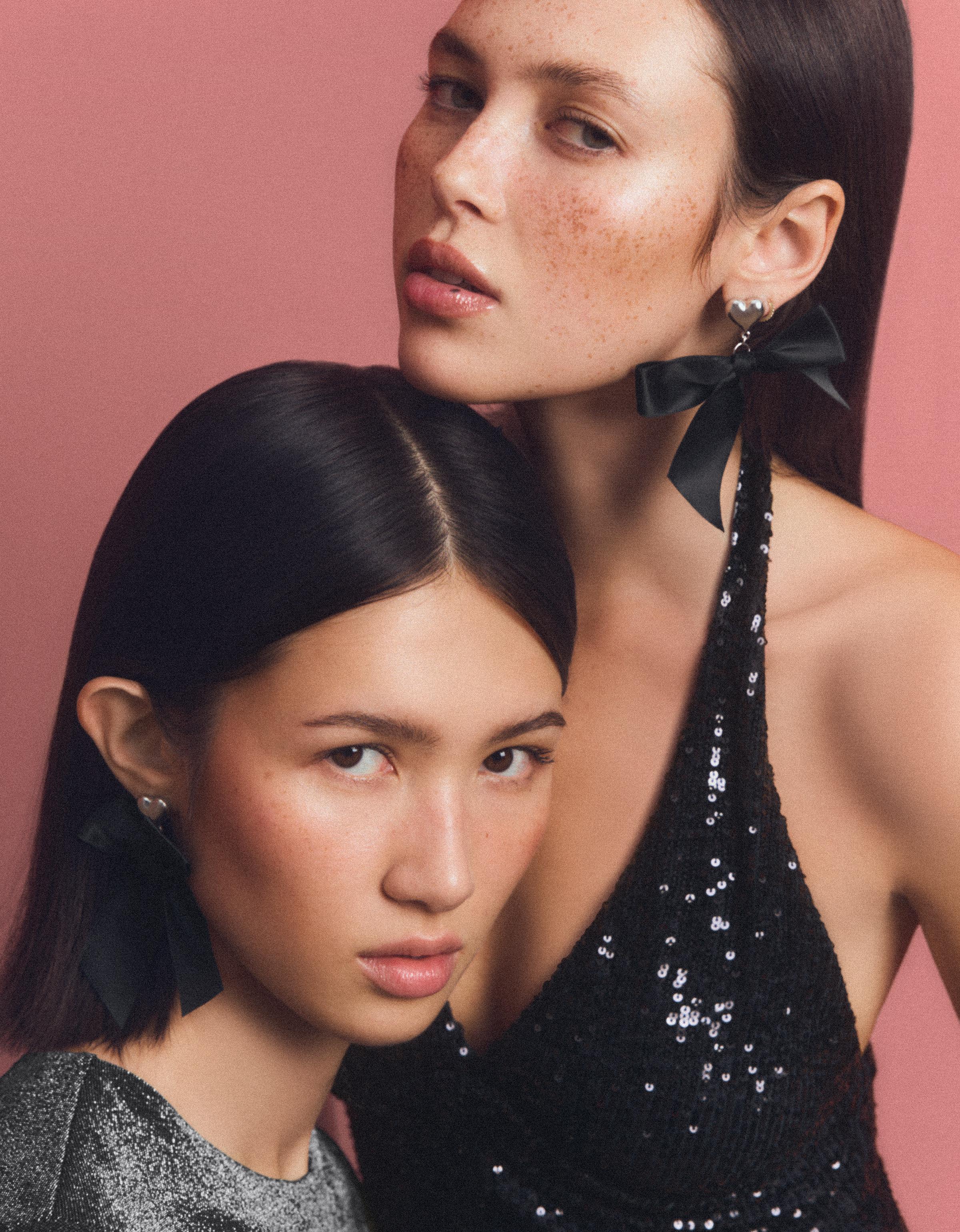 Bershka Schleifenohrringe Damen Schwarz