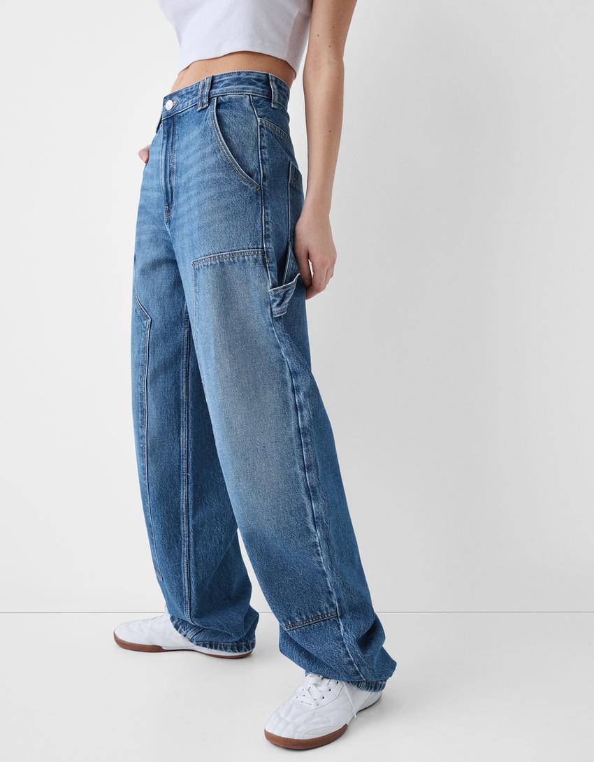 Wide balloon-fit carpenter jeans-Light blue-3