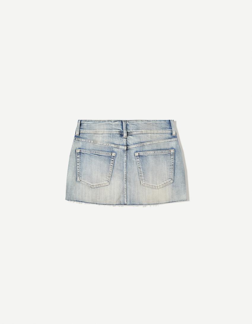 Fustă-pantalon mini denim-Albastru deschis-1