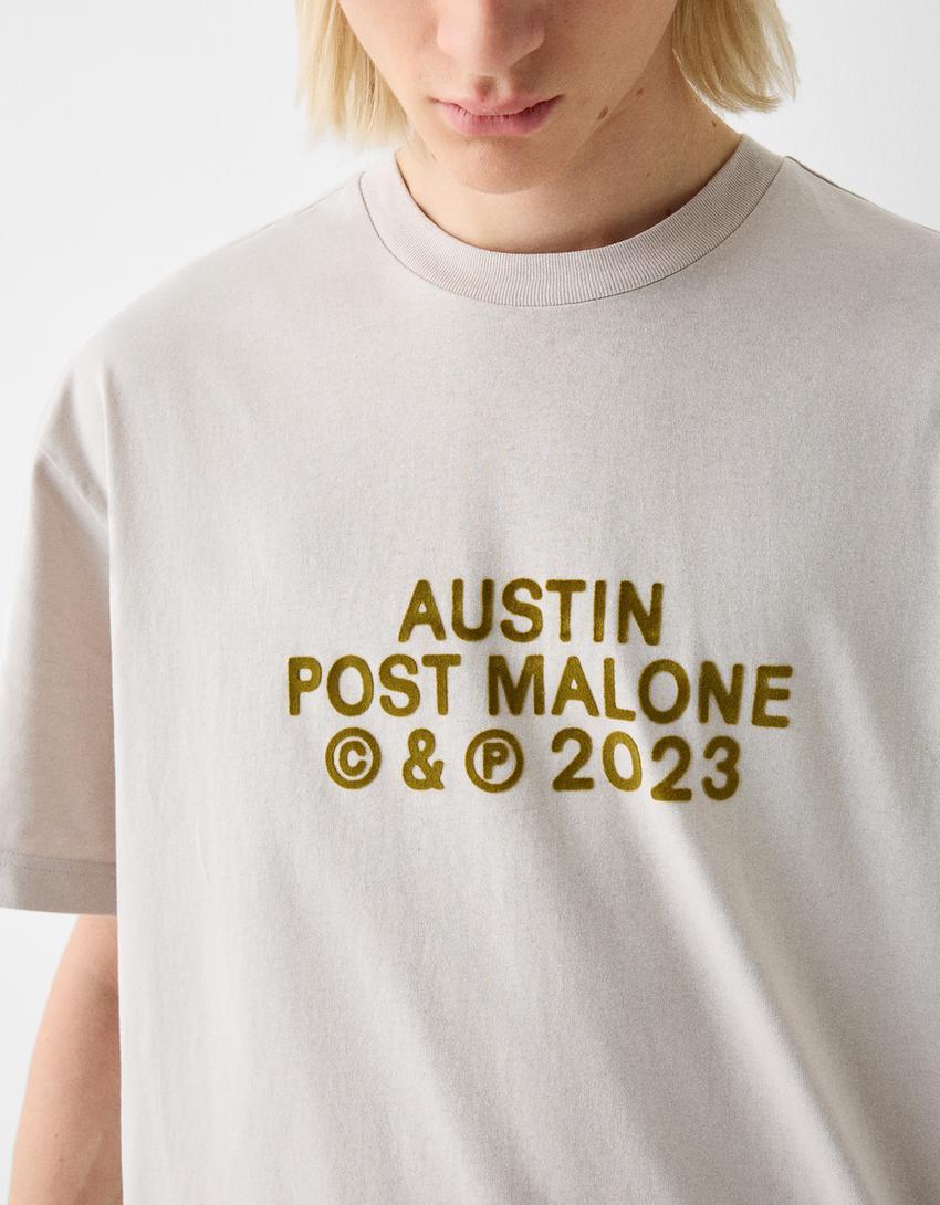 T-shirt Post Malone manches courtes boxy fit imprimé-Camel-6