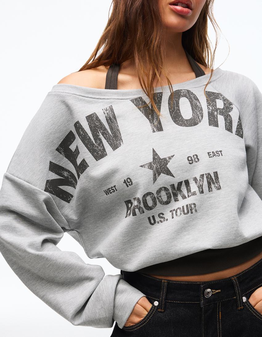 Maglia asimmetrica halter-Grigio