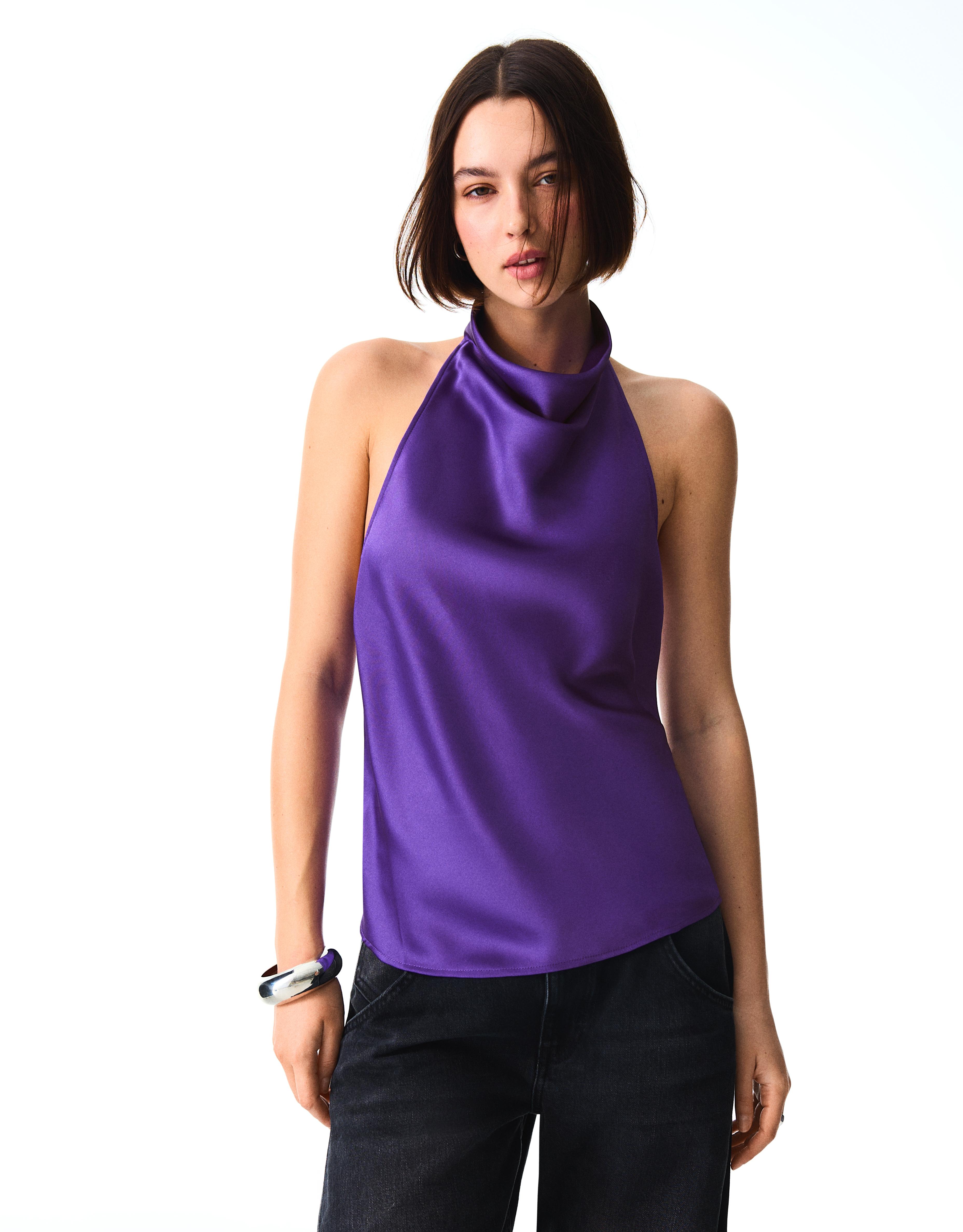 Draped sateen top — Violet