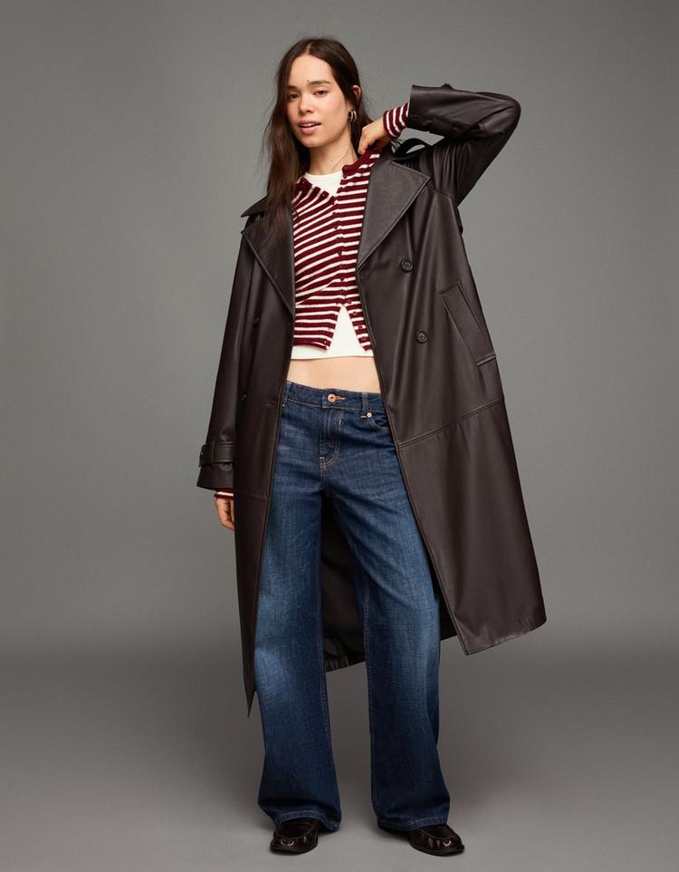 Faux leather trench coat