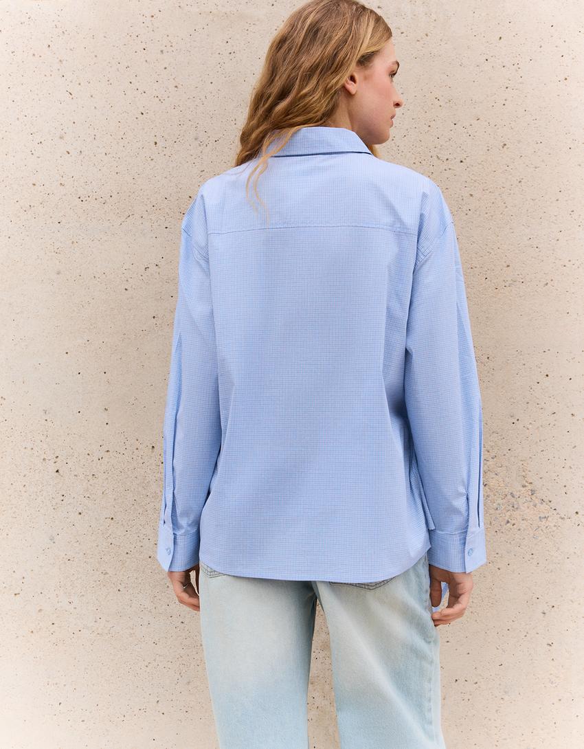 Kemeja poplin oversize dengan pita-Biru